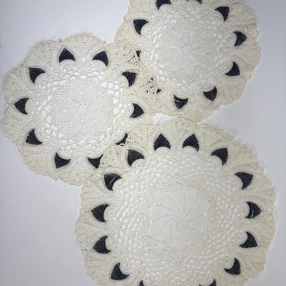 Crochet Doilies with bead accents. 4 pieces.